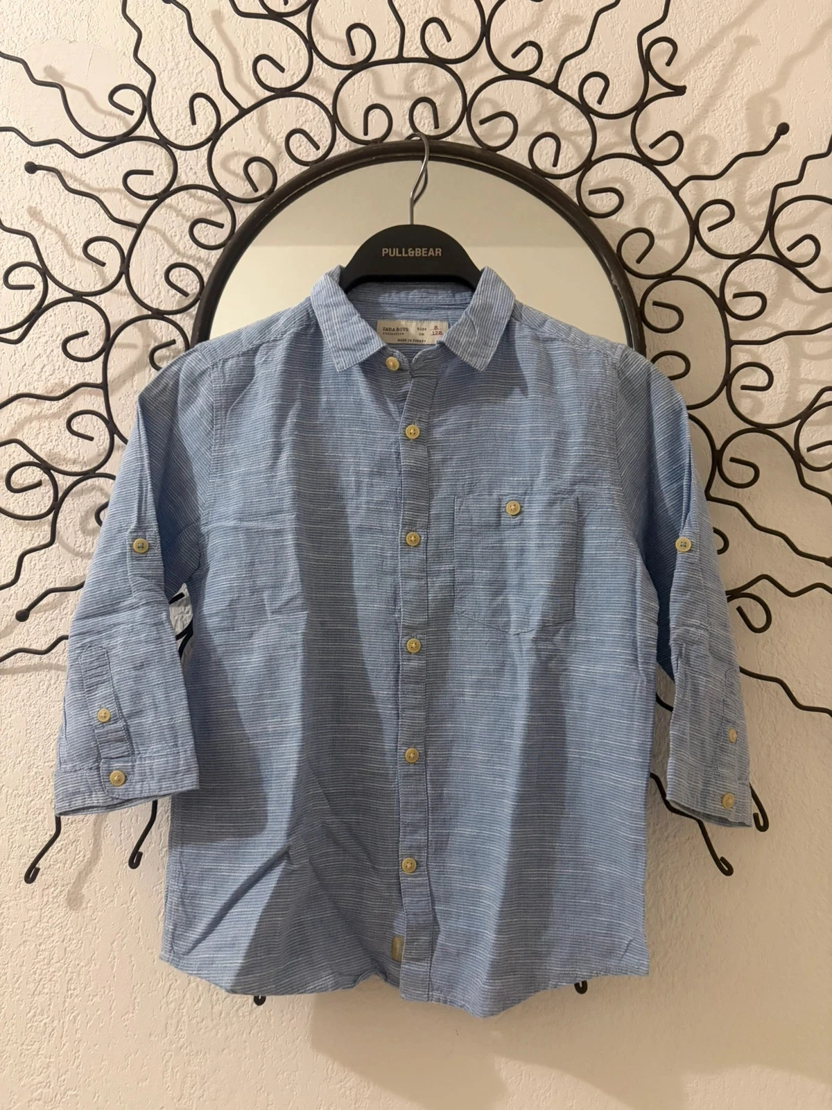Camisa com Listras Finas Azul Lavanda Zara Boys – Estilo Aventureiro Chique – Tamanho 8 Anos (128 cm) – photo 2